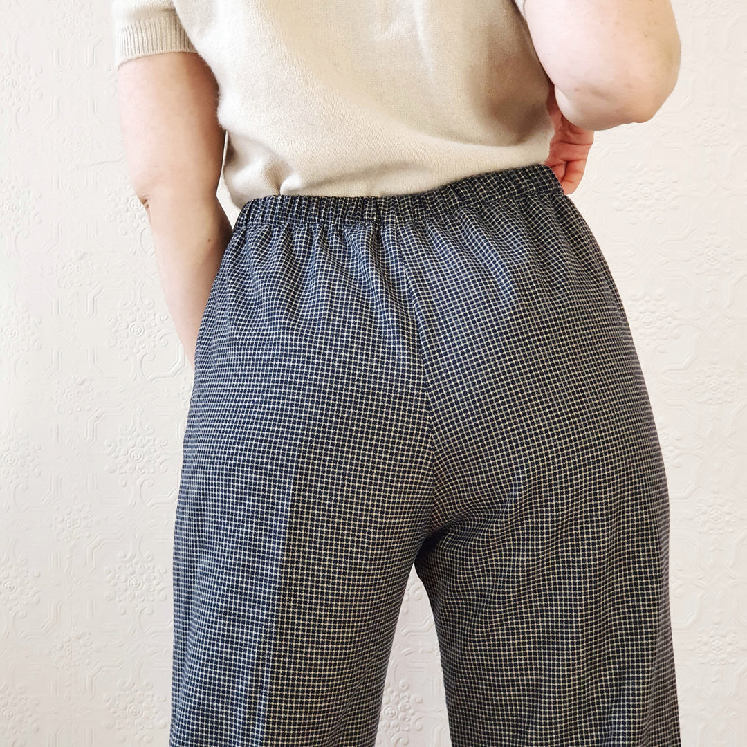 Navy Gingham Wool Trousers - XL