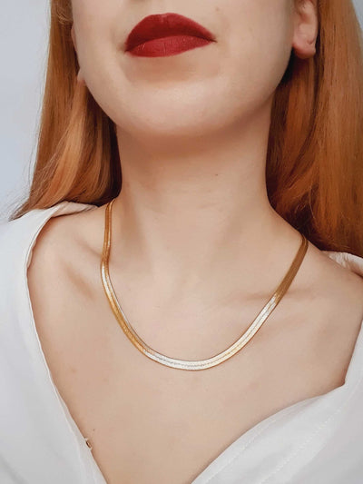 Vintage Gold Toned Herringbone Chain Necklace by Napier