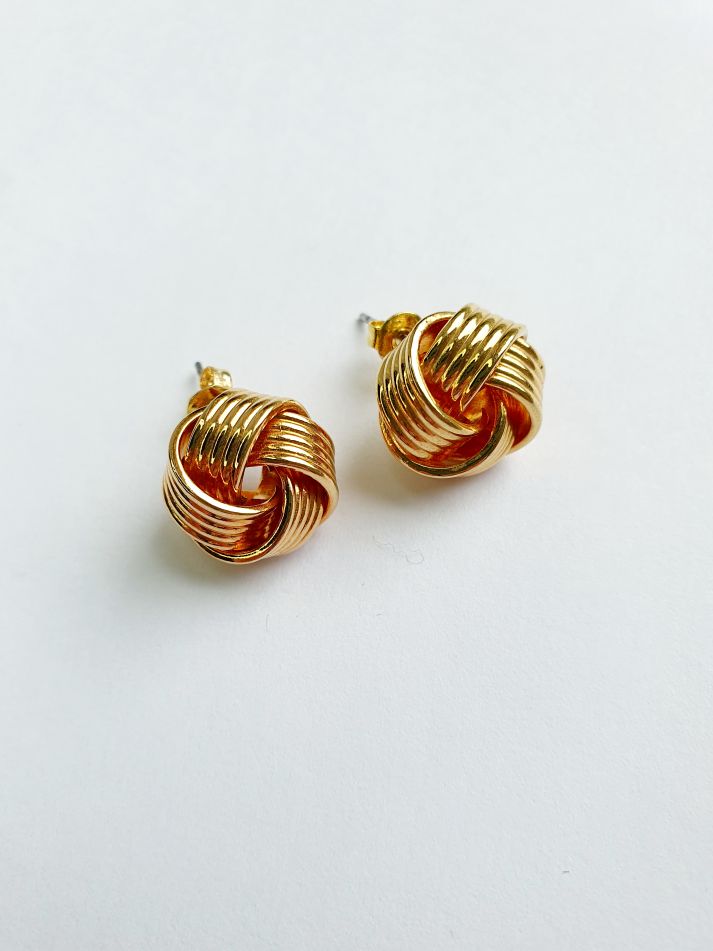 Vintage Gold Plated Twist Knot Stud Earrings