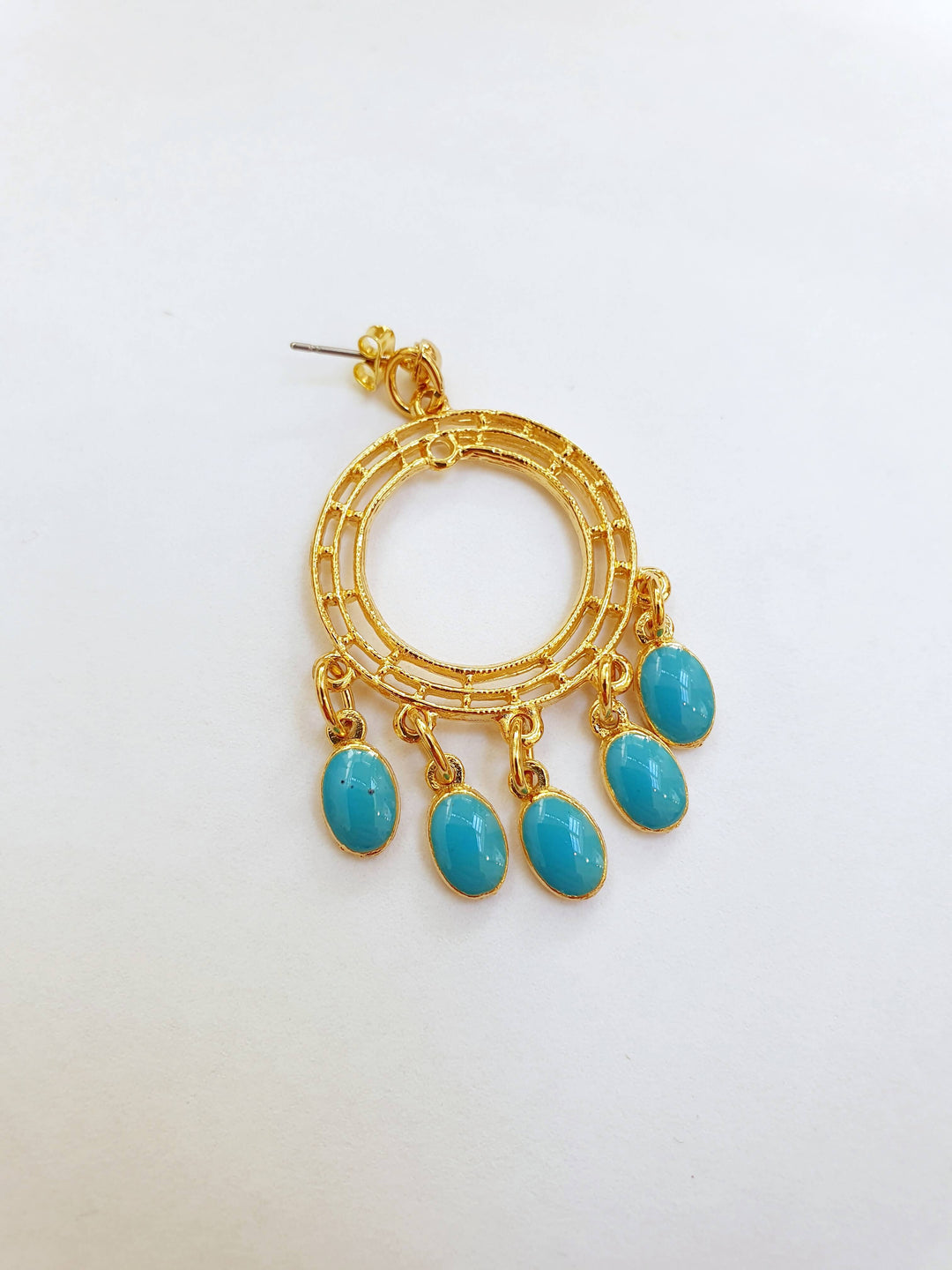 Vintage Gold Plated Boho Drop Earrings with Turquoise Details