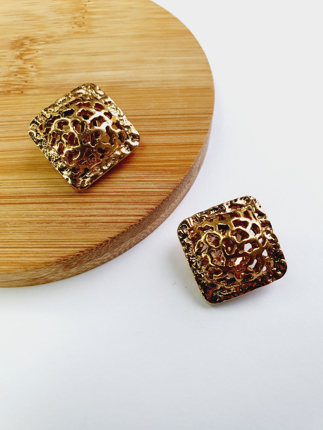 Vintage Gold Plated Square Clip On Earrings