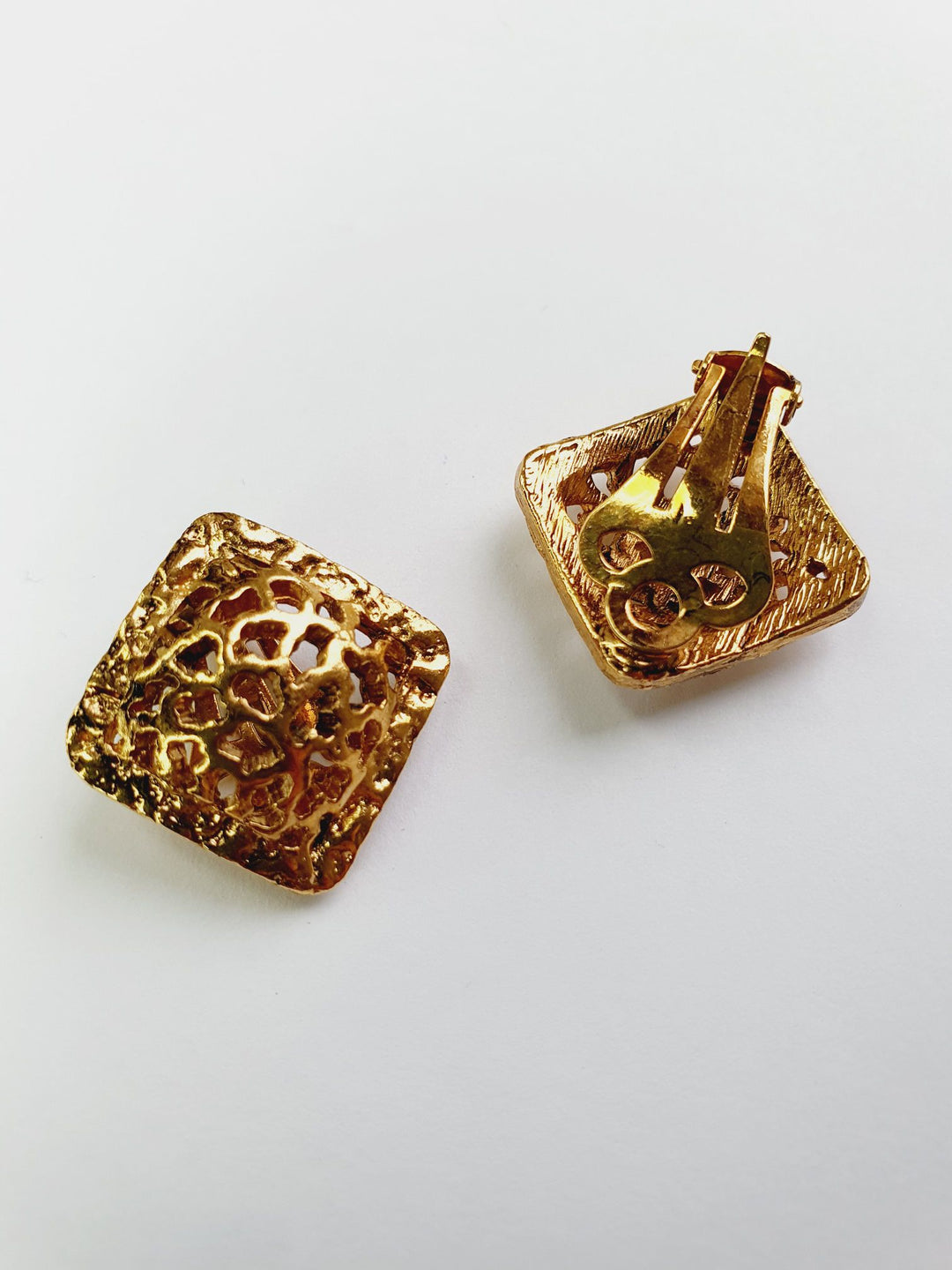 Vintage Gold Plated Square Clip On Earrings