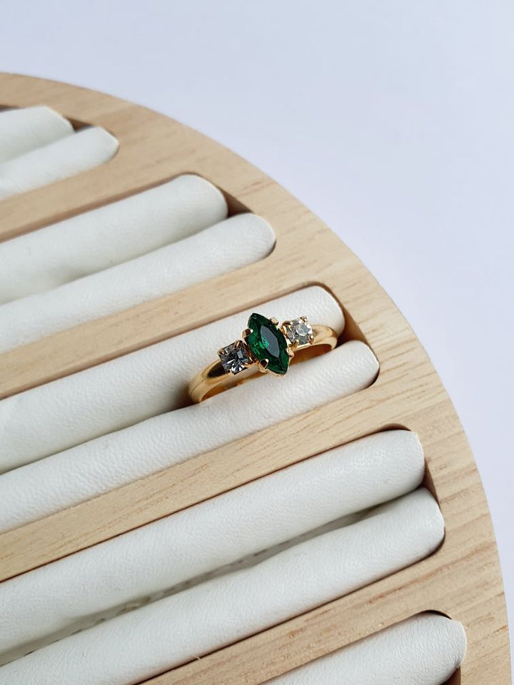 Green - Vintage Gold Plated Ring with Crystal