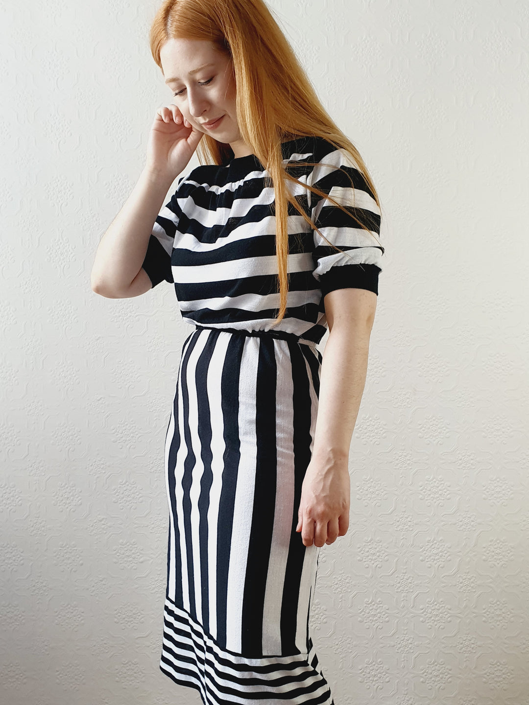 Black & White Striped Fitted Dress - S