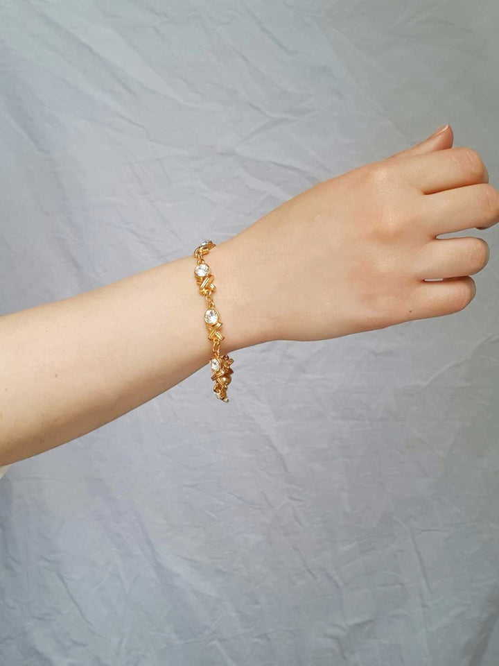 Vintage Gold Plated Bracelet with Clear Crystals