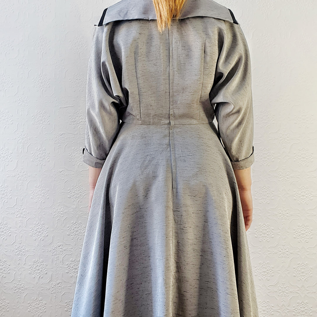 80s Grey Full Skirt Dress - M