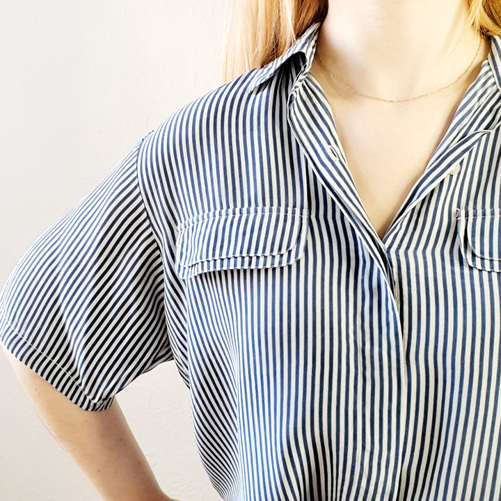 Pure Silk Striped Blouse - L