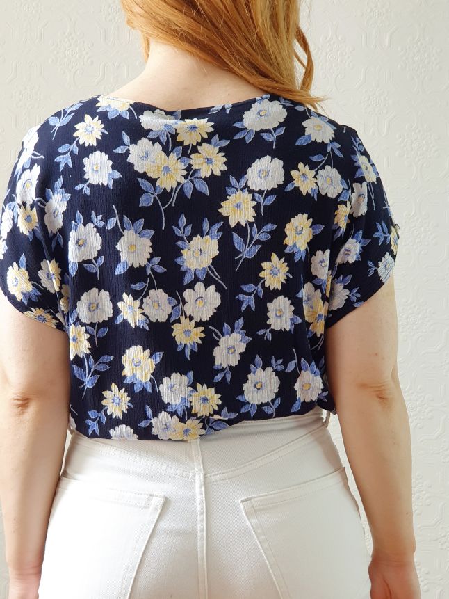 Vintage 90s Navy Floral Blouse - S/M