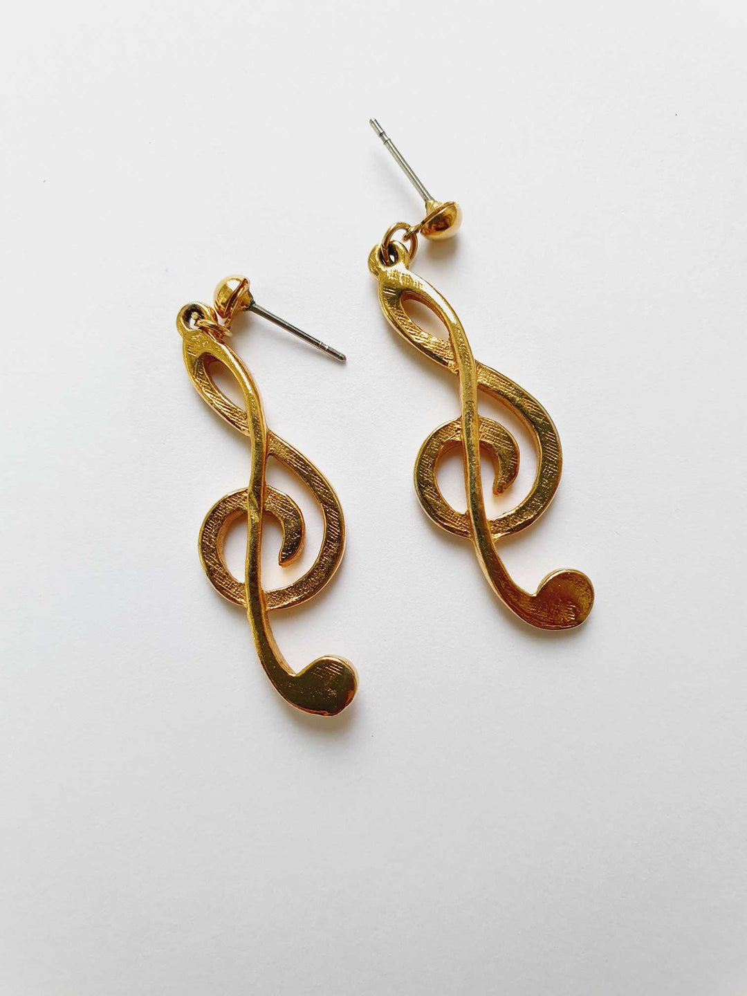 Vintage Gold Plated Clef Note Stud Earrings