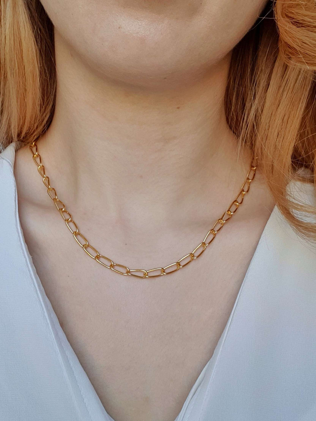 Vintage Gold Plated Long Link Chain Necklace