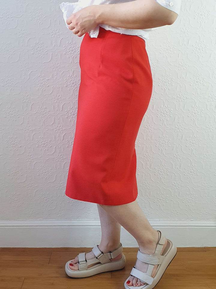 Vintage St Michael Red Pencil Skirt - S