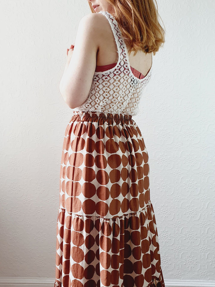 Vintage Circle Print Tiered Skirt - S/M