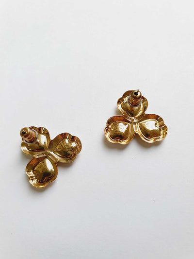 Vintage Gold Plated Clover Stud Earrings