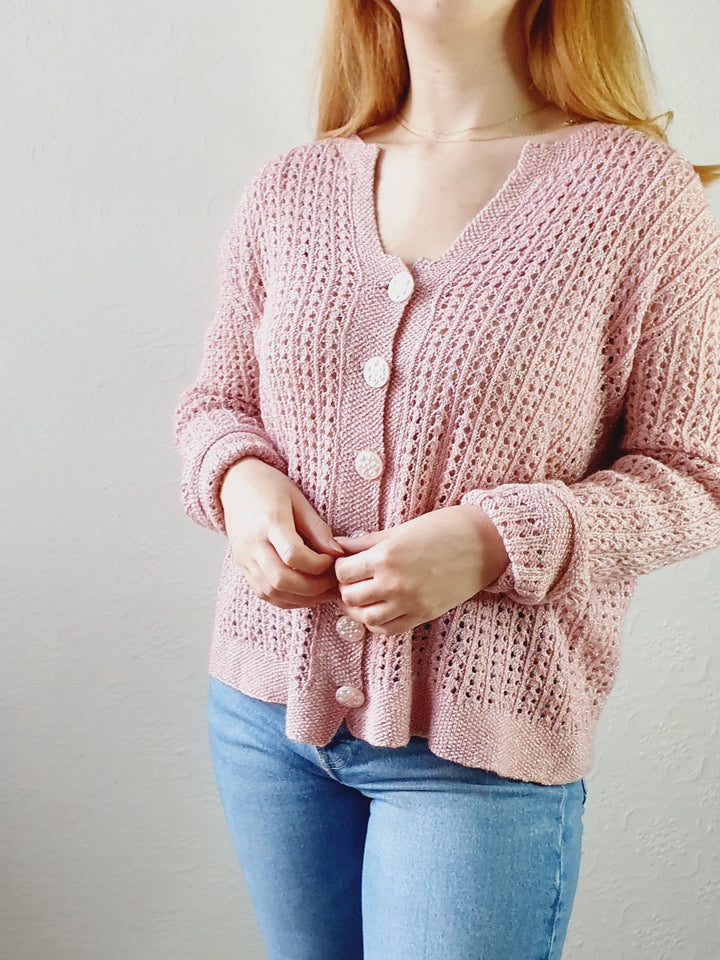 Pink Lurex Wool Cardigan - XL