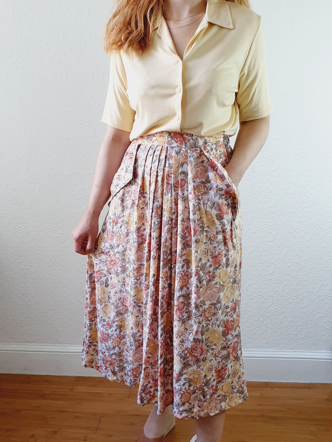 Vintage Pink Floral Skirt - S