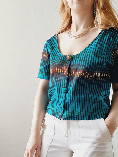 Vintage Handmade Emerald Green Cropped Top - M