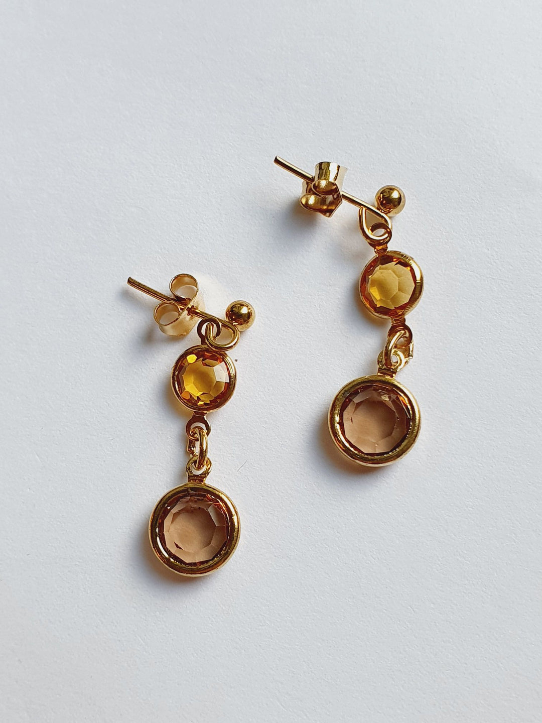 Vintage Gold Plated Amber Crystal Drop Earrings