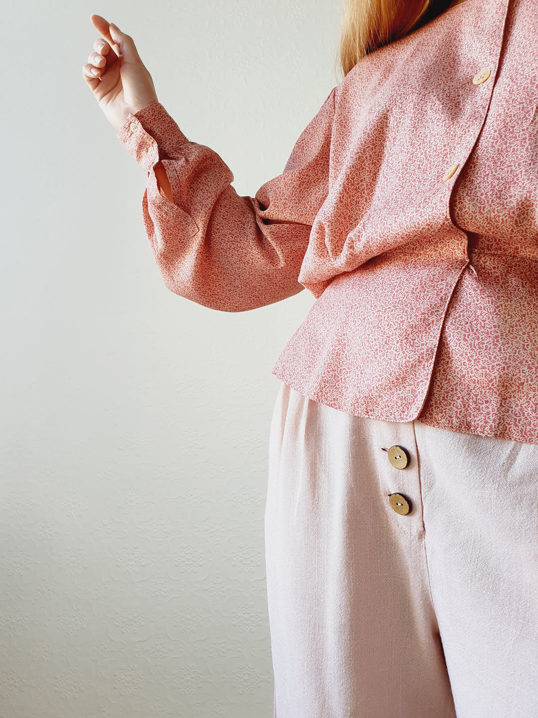 Pink 1980s Ditsy Blouse - S/M