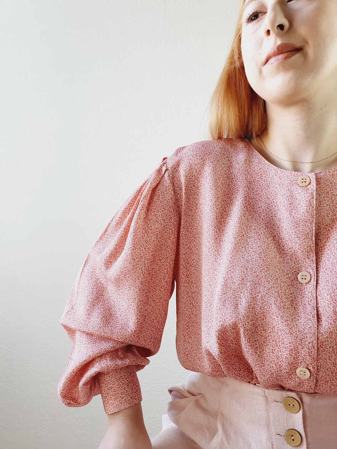 Pink 1980s Ditsy Blouse - S/M