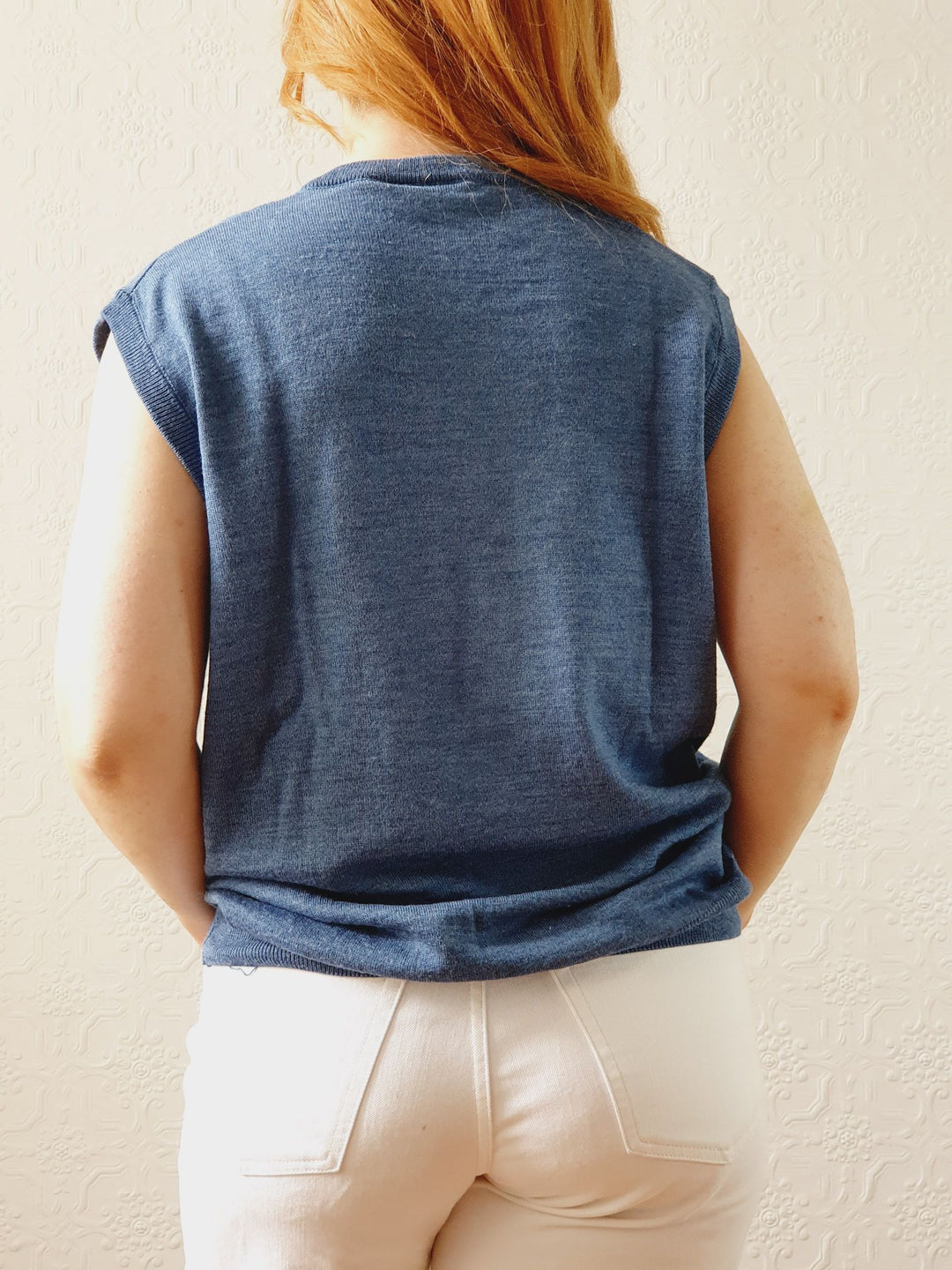 Vintage Muted Blue Wool V-Neck Vest - L