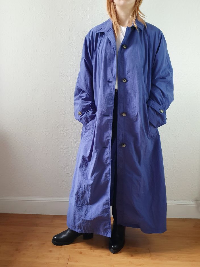 Vintage Royal Blue Single Breasted Trench Coat - L/XL