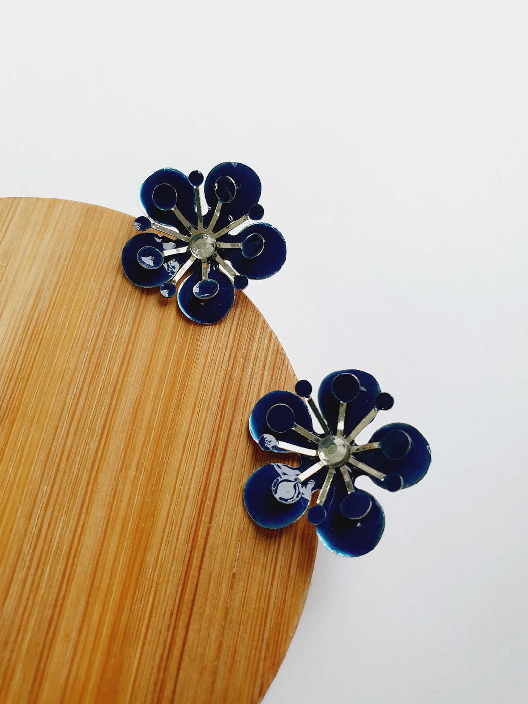 Vintage Silver Toned Blue Flower Stud Earrings