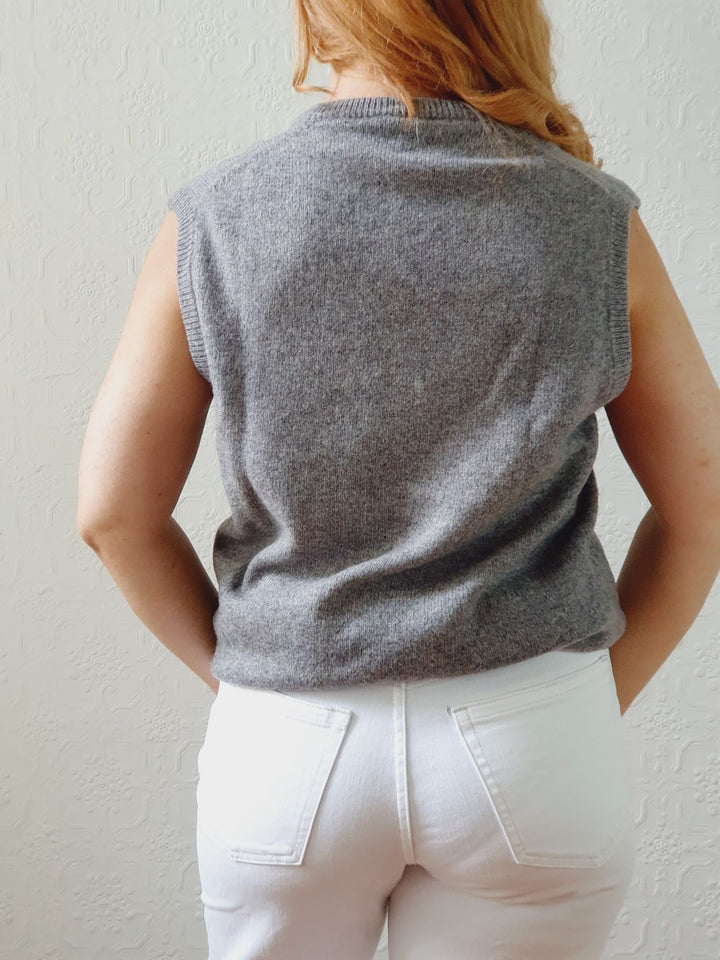 Vintage Grey Wool V-Neck Vest - M