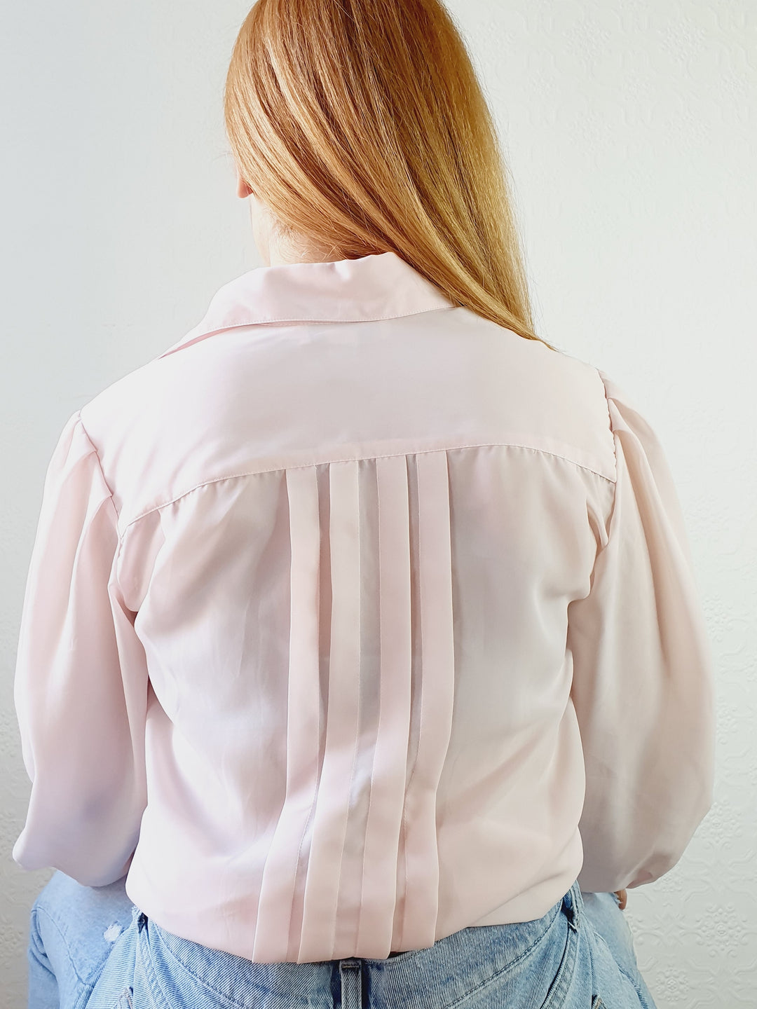 Pink Semi Sheer Blouse with Pleated Detail - M