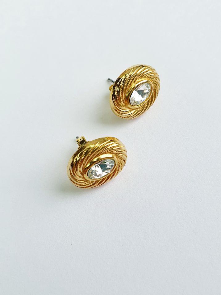 Vintage  Gold Plated Oval Stud Earrings