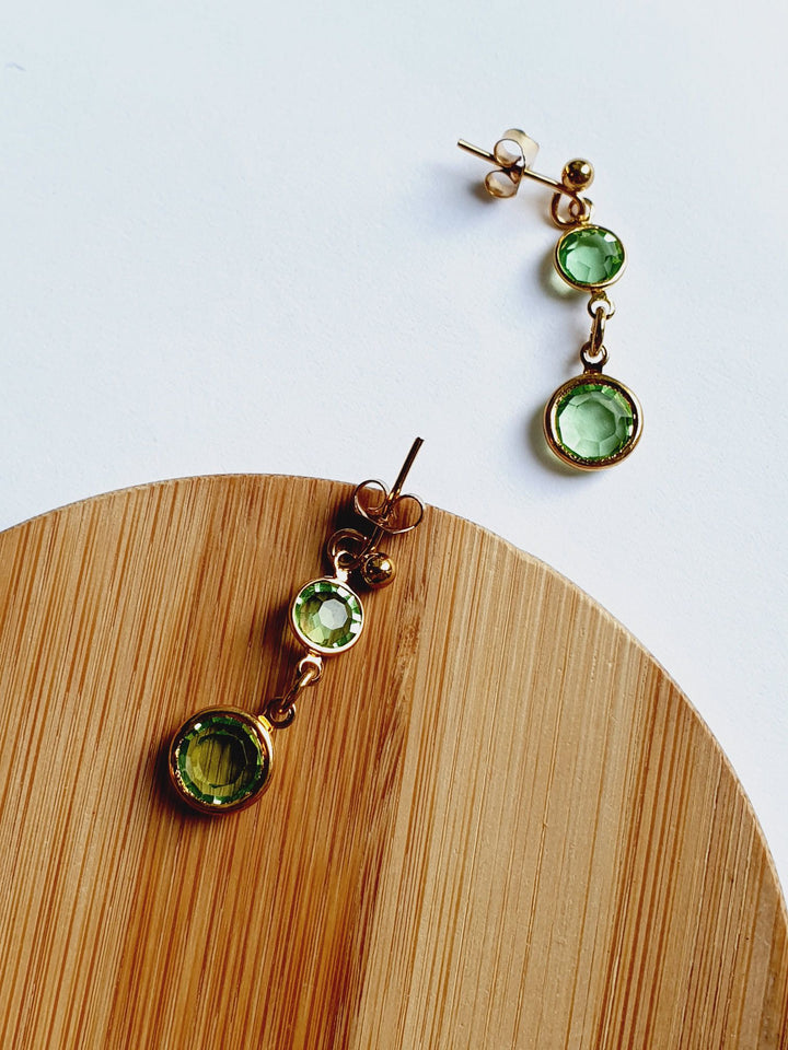 Vintage Gold Plated Green Crystal Drop Earrings