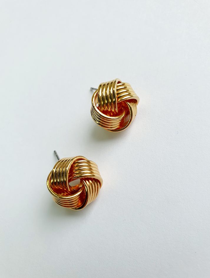 Vintage Gold Plated Twist Knot Stud Earrings