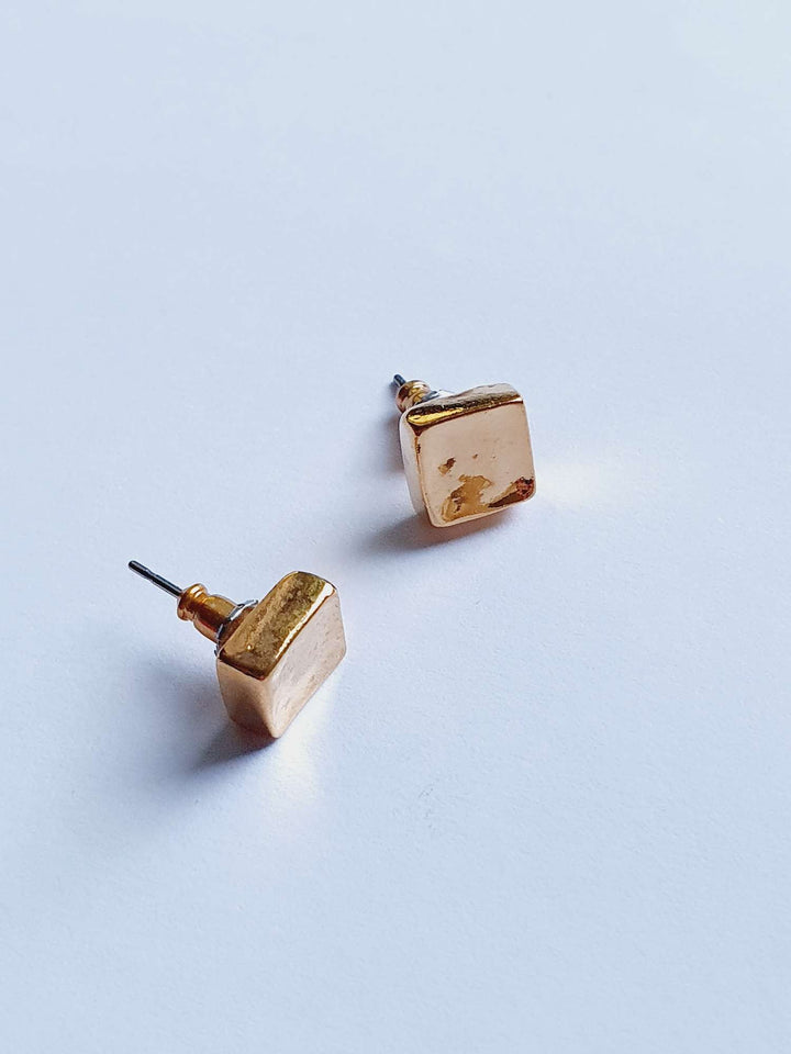 Vintage Gold Plated Chunky Square Stud Earrings