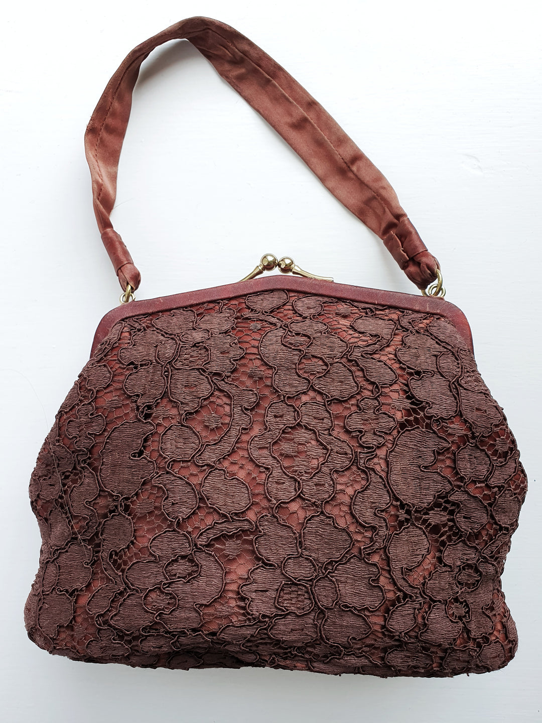 1950s Brown Lace Evening Bag