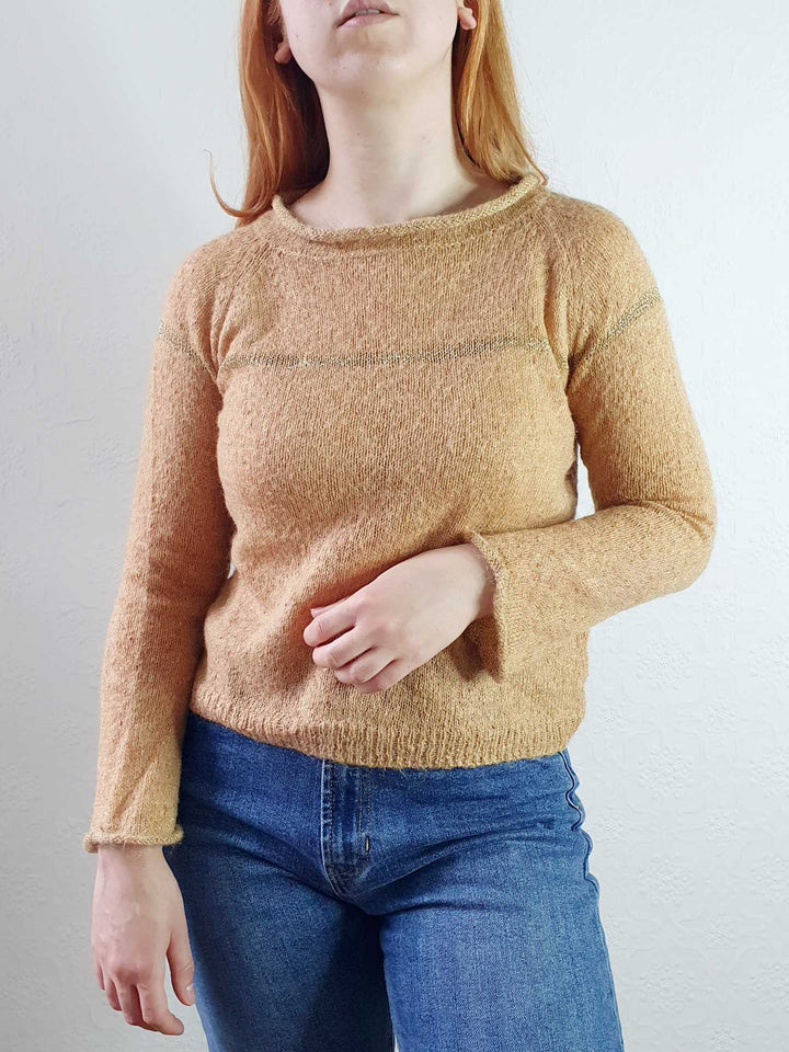 Vintage Tan Fine Knit Jumper - XS/S