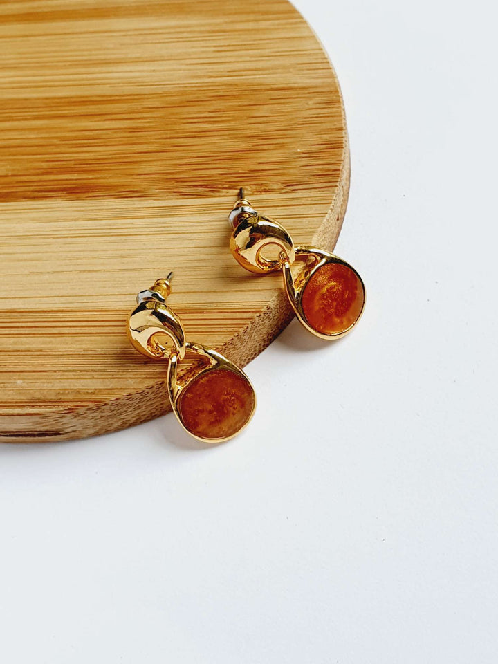 Vintage Gold Plated Copper Enamel Drop Earrings