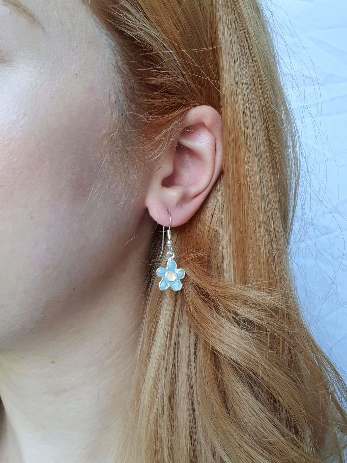 Vintage Silver Plated Blue Enamel Flower Drop Earrings