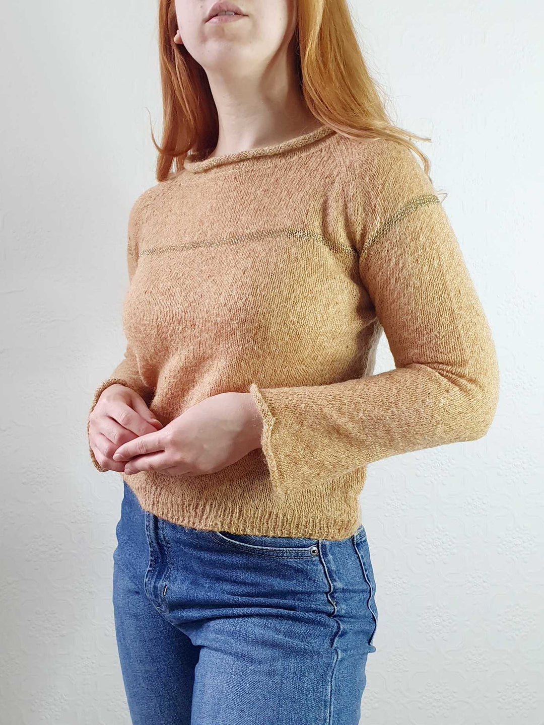 Vintage Tan Fine Knit Jumper - XS/S