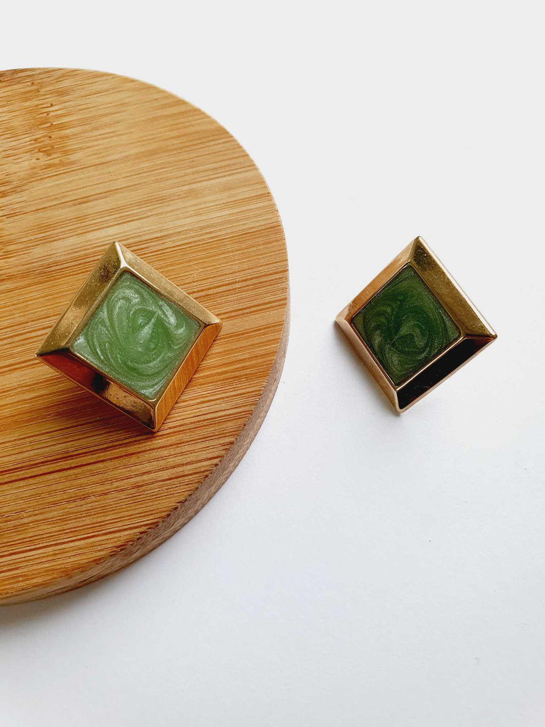 Vintage Gold Plated Green Enamel Stud Earrings