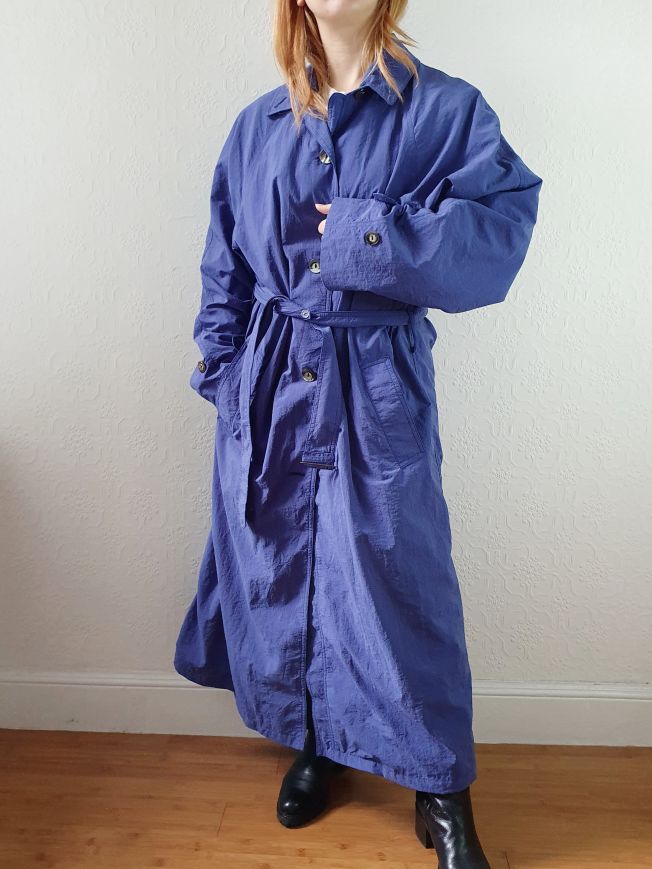 Vintage Royal Blue Single Breasted Trench Coat - L/XL