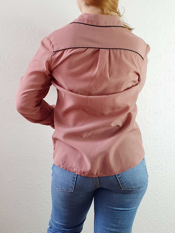 Dusty Pink Round Collar Cotton Blouse - XS/S