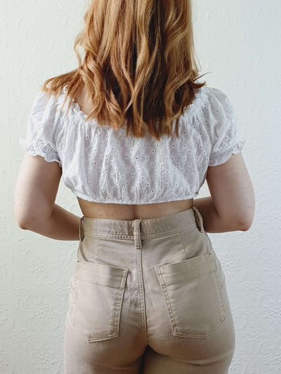 Vintage White Cotton Broderie Anglaise Cropped Top - S/M