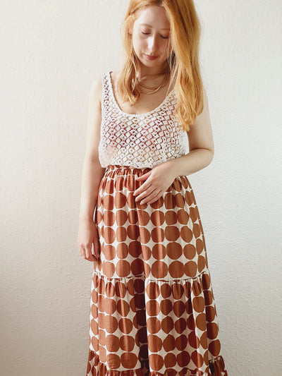 Vintage Circle Print Tiered Skirt - S/M