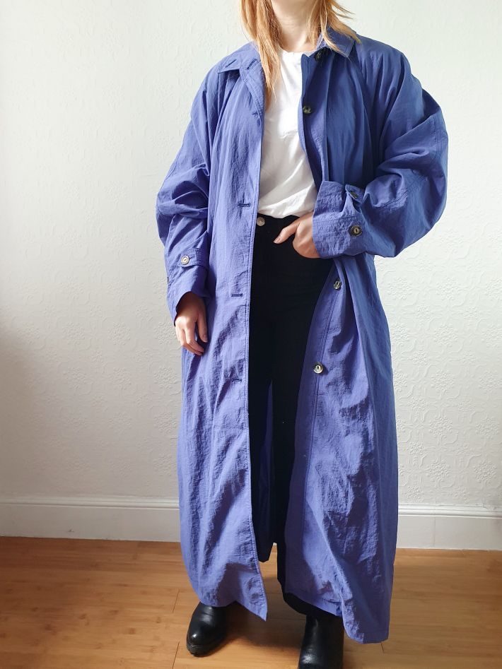 Vintage Royal Blue Single Breasted Trench Coat - L/XL