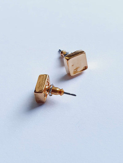 Vintage Gold Plated Chunky Square Stud Earrings