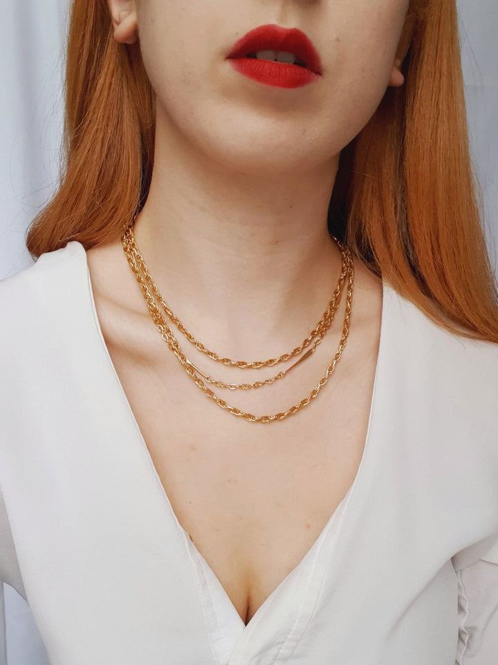 Vintage Gold Plated Triple Chain Necklace