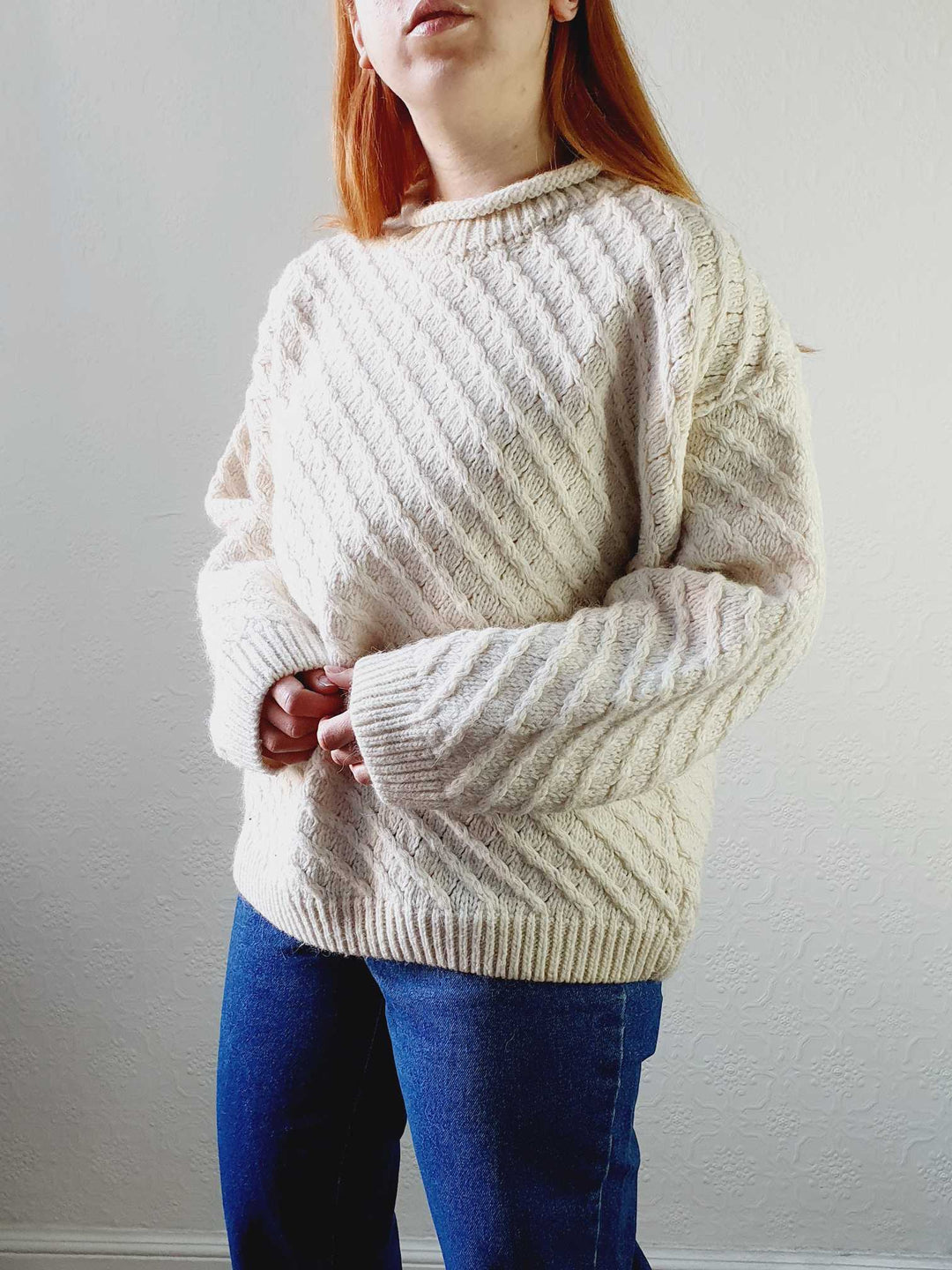 Vintage Cream Wool Jumper - L/XL