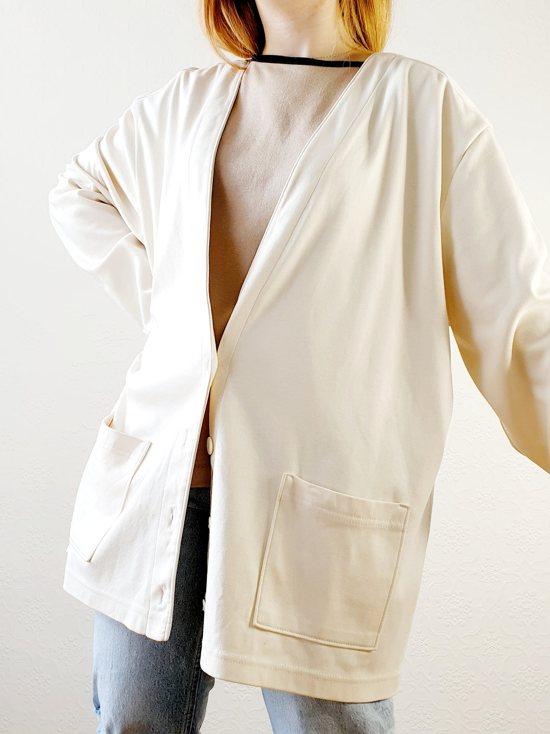 Pure Cotton Cream Jersey Cardigan - XXL