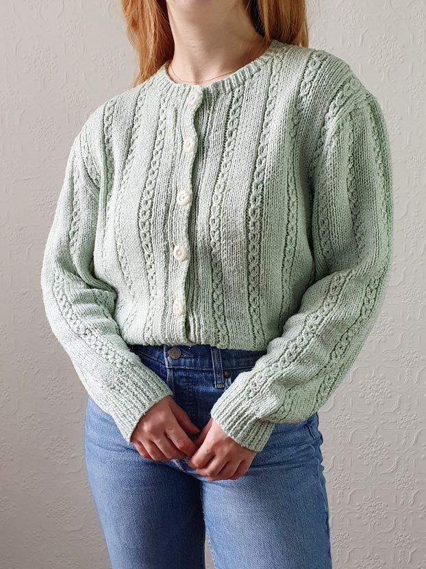 Vintage Handknitted Mint Green Cardigan - M/L