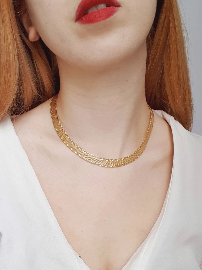 Vintage Gold Plated Flat Mesh Chain Necklace