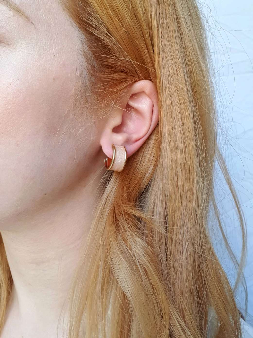 Vintage Gold Plated Pink Enamel Hoop Earrings